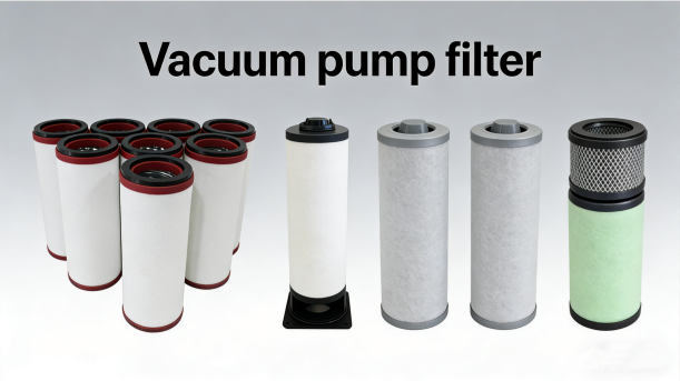 Vacuum pump exhaust and inlet filter elements